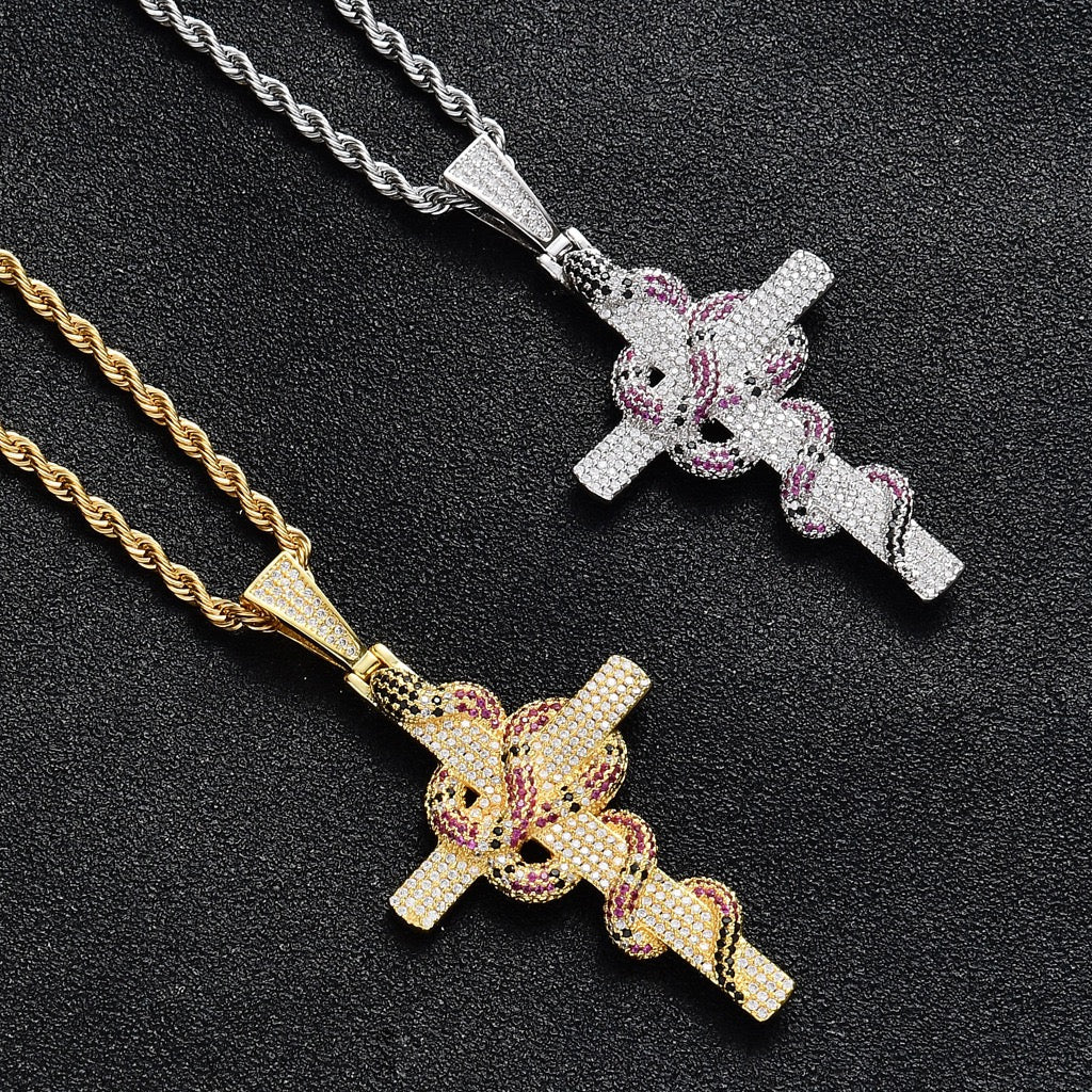 Hip-Hop Cross Snake Pendant Necklace