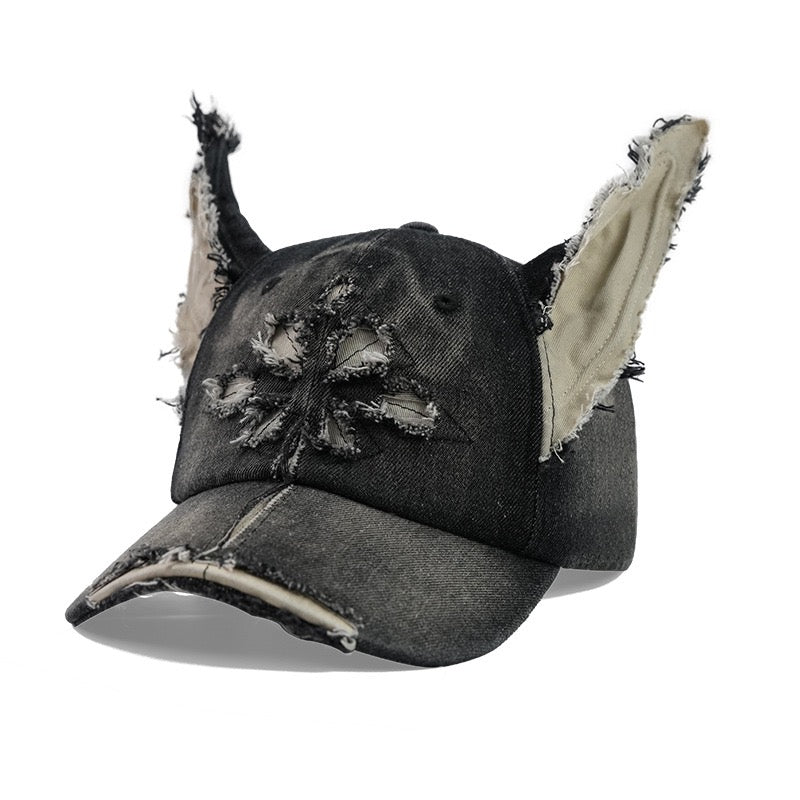 Doberman Washed Denim Ear Baseball Cap