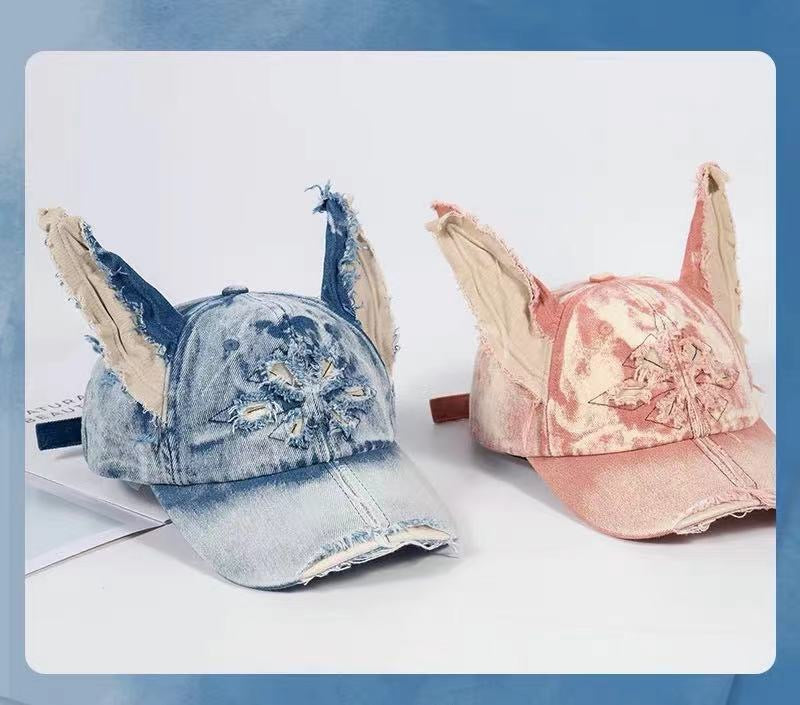Doberman Washed Denim Ear Baseball Cap