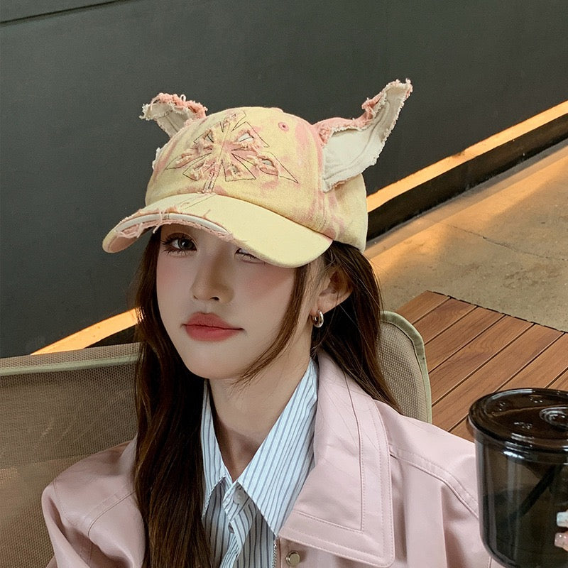 Doberman Washed Denim Ear Baseball Cap