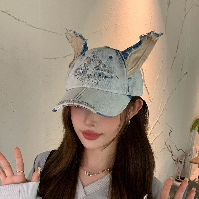 Doberman Washed Denim Ear Baseball Cap