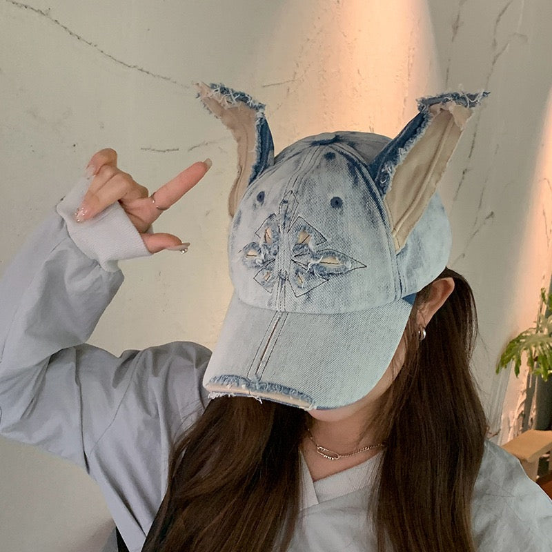 Doberman Washed Denim Ear Baseball Cap
