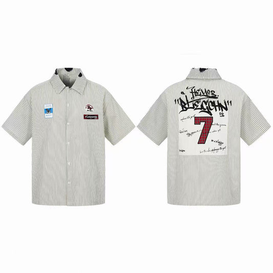 CapCabin “Pinstripe Patch Graphic Shirt”