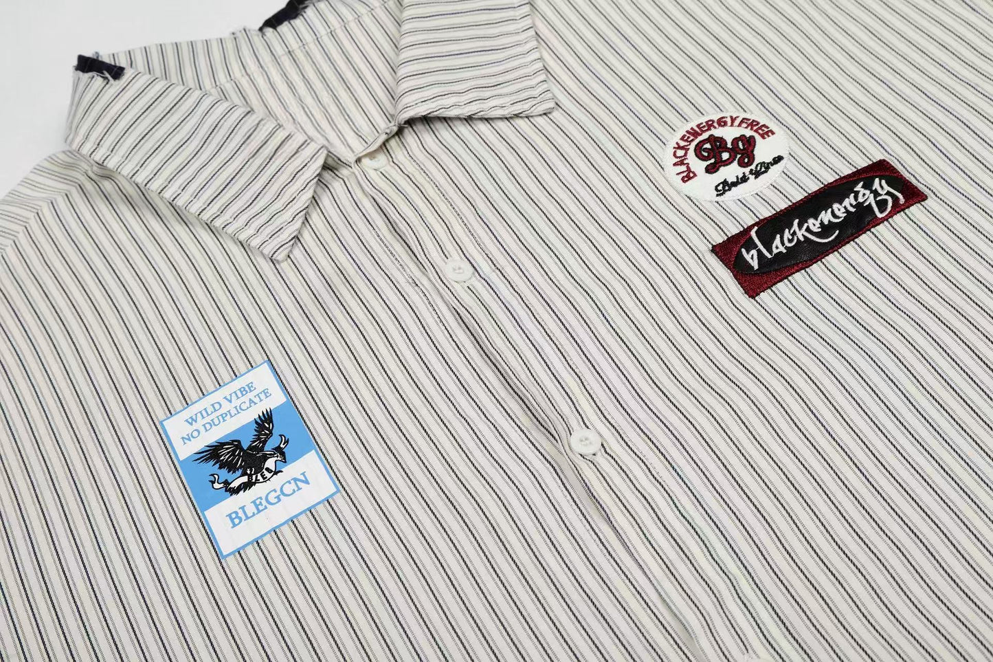 CapCabin “Pinstripe Patch Graphic Shirt”