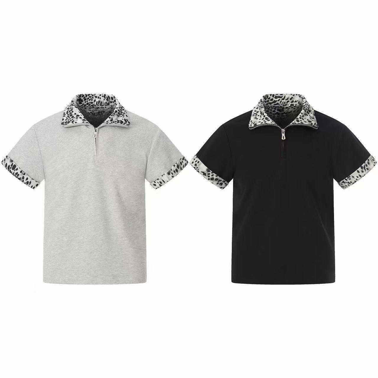CapCabin “Leopard Trim Zip Polo”