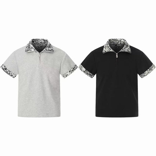 CapCabin “Leopard Trim Zip Polo”