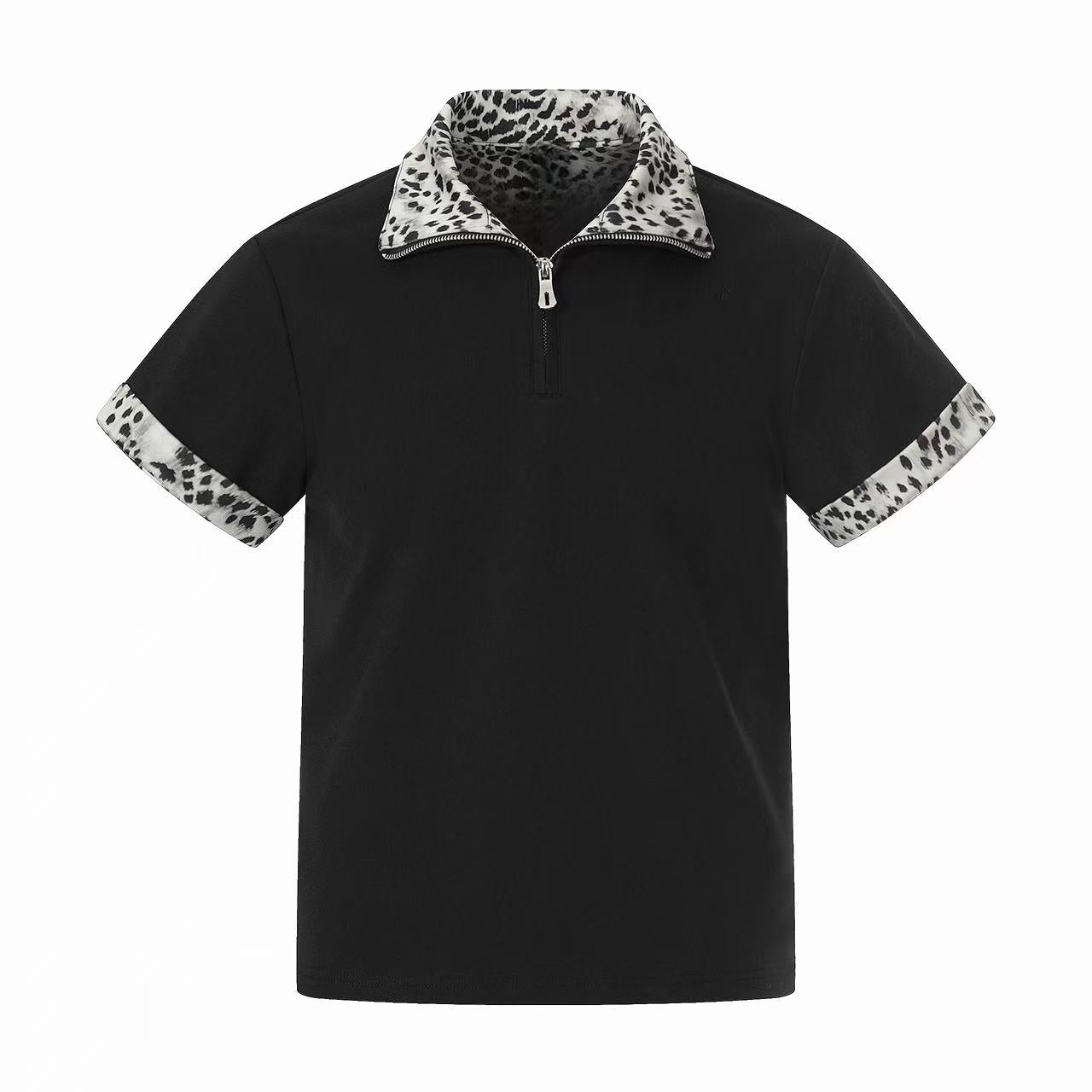 CapCabin “Leopard Trim Zip Polo”