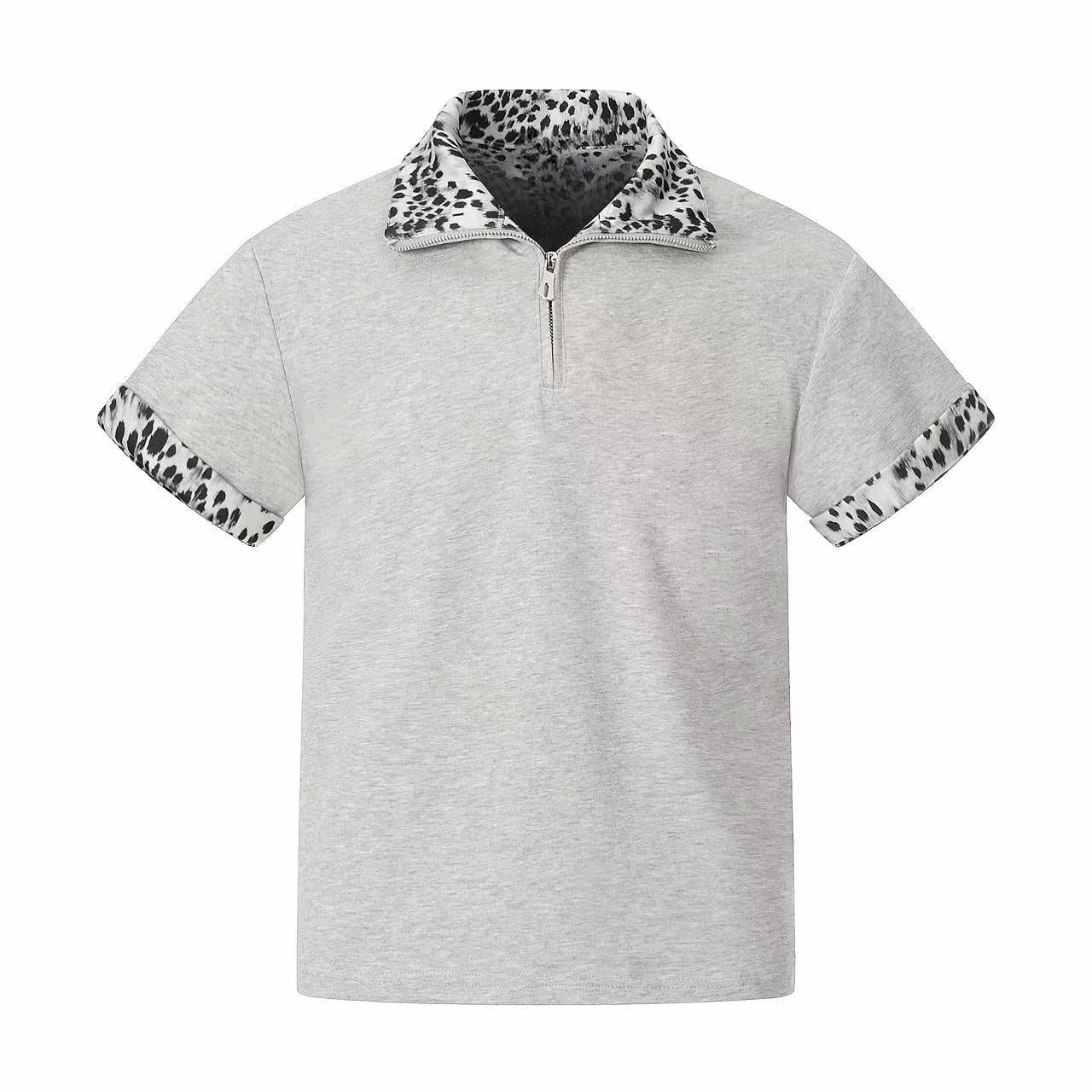 CapCabin “Leopard Trim Zip Polo”