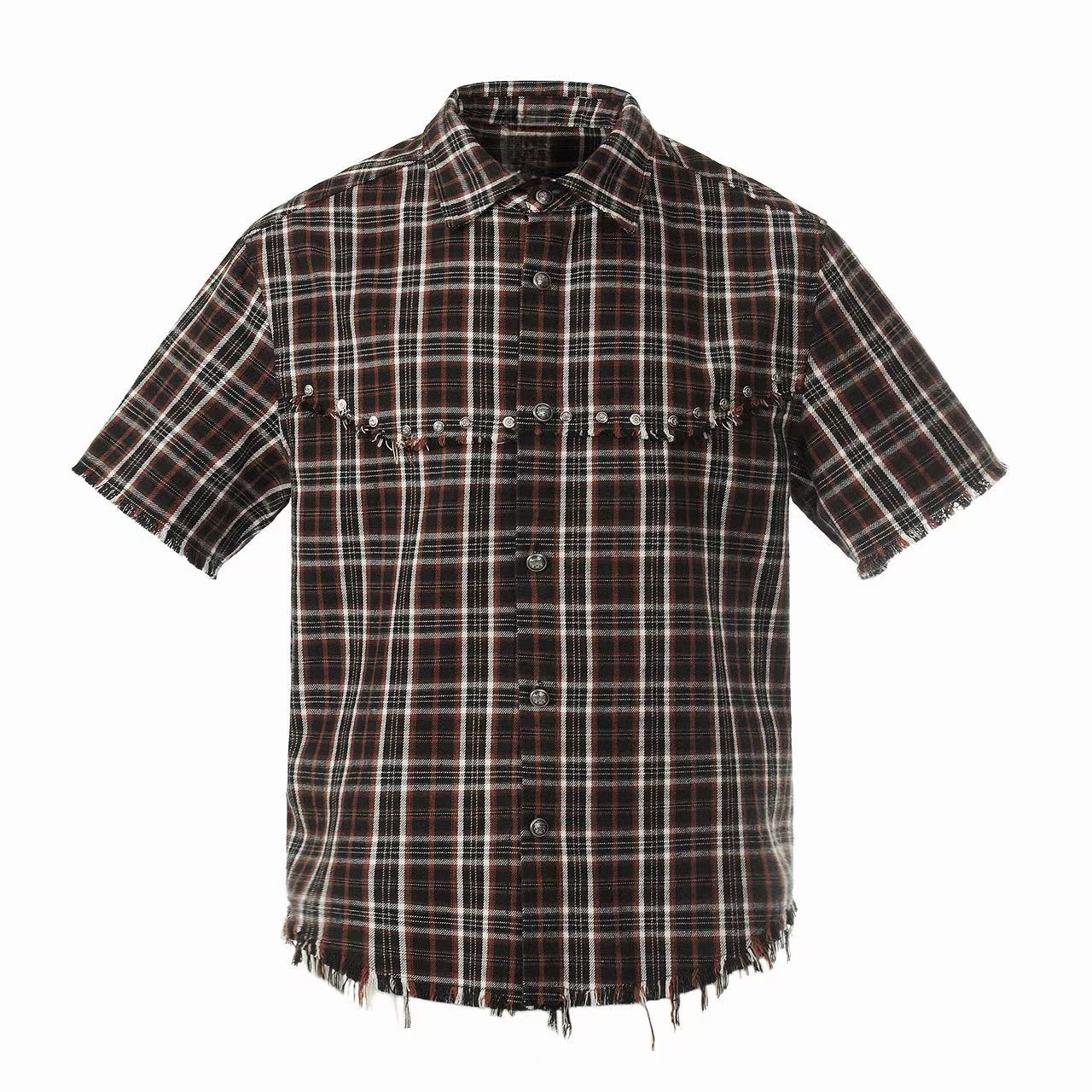 CapCabin “Distressed Plaid Short Sleeve Shirt”