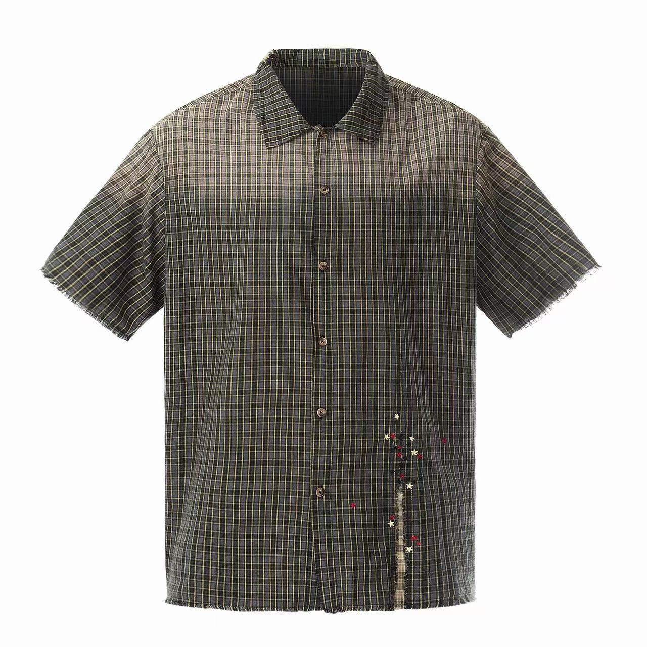 CapCabin “Gradient Check Distressed Shirt”