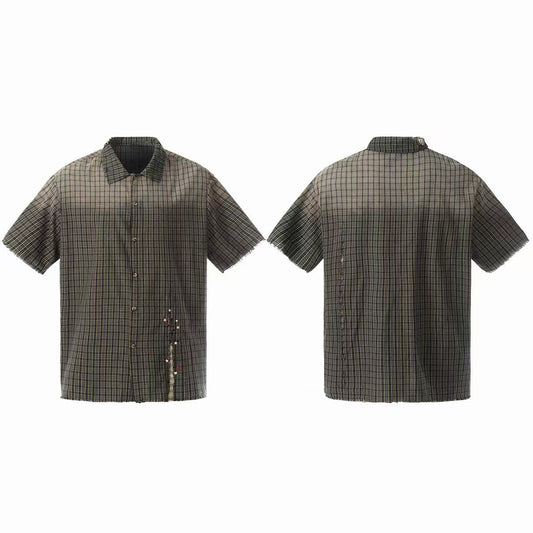CapCabin “Gradient Check Distressed Shirt”