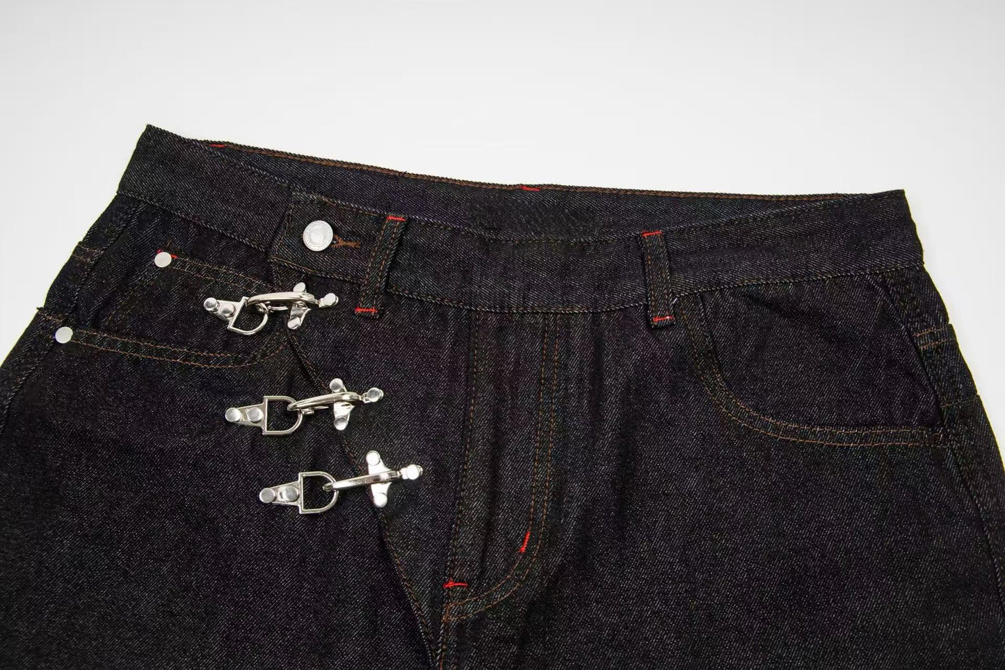 CapCabin Hook Closure Wide-Leg Denim Pants