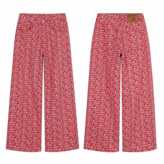 CapCabin All-Over Script Print Wide-Leg Pants