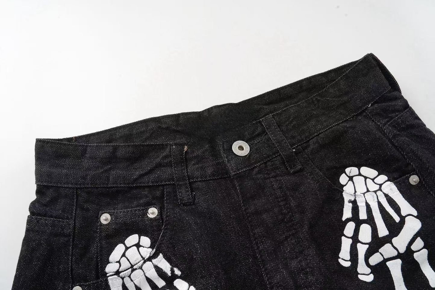 CapCabin Skeleton Graphic Wide-Leg Denim Pants