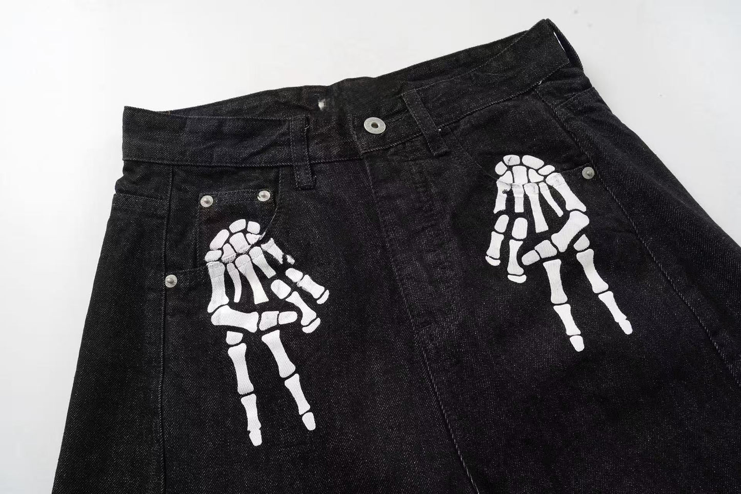 CapCabin Skeleton Graphic Wide-Leg Denim Pants