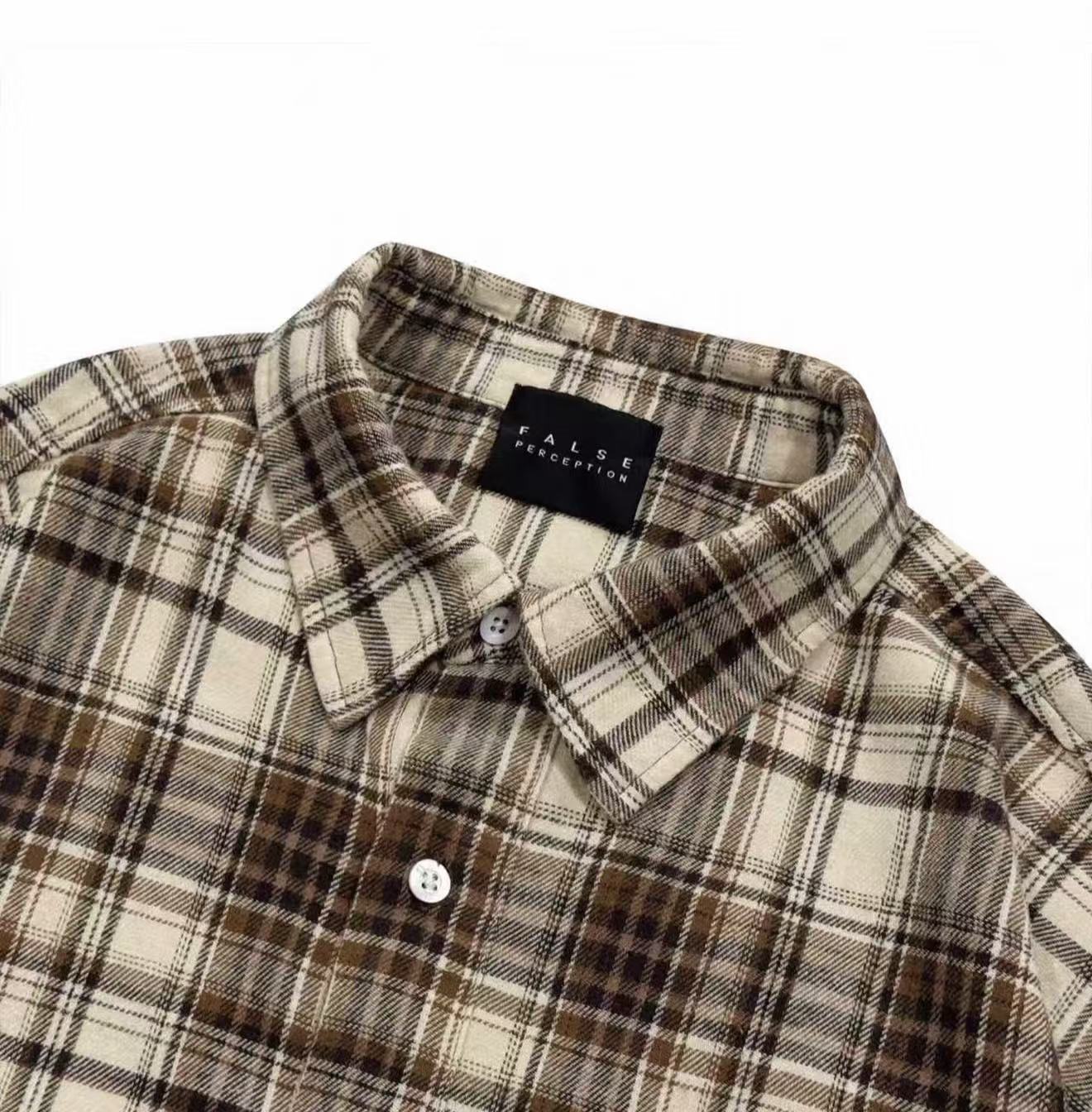FALSE PERCEPTION Vintage Plaid Raw Hem Overshirt