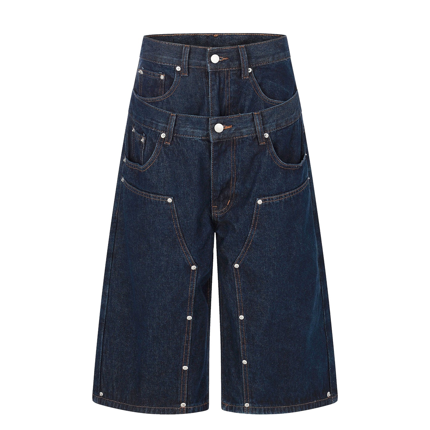 CapCabin “Layered Panel Denim Shorts”