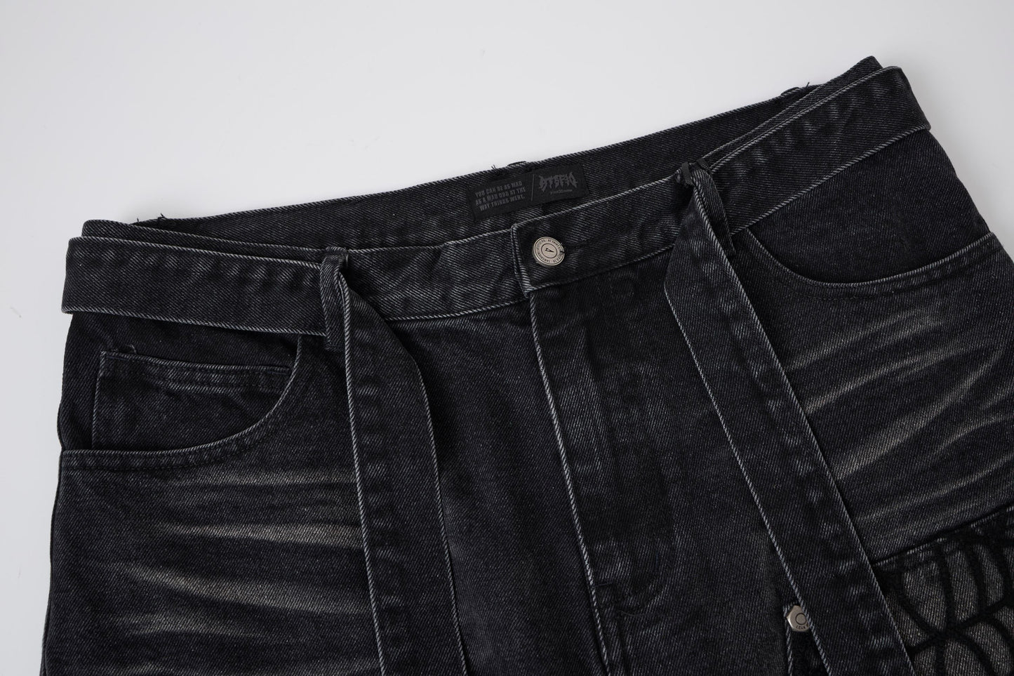 CapCabin Web Panel Strap Denim Shorts