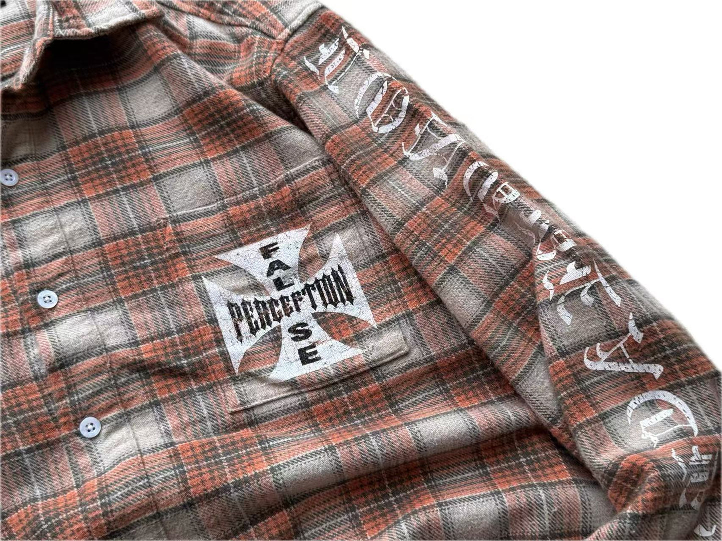 MIXED EMOTION Plaid Graphic Distressed Shirt