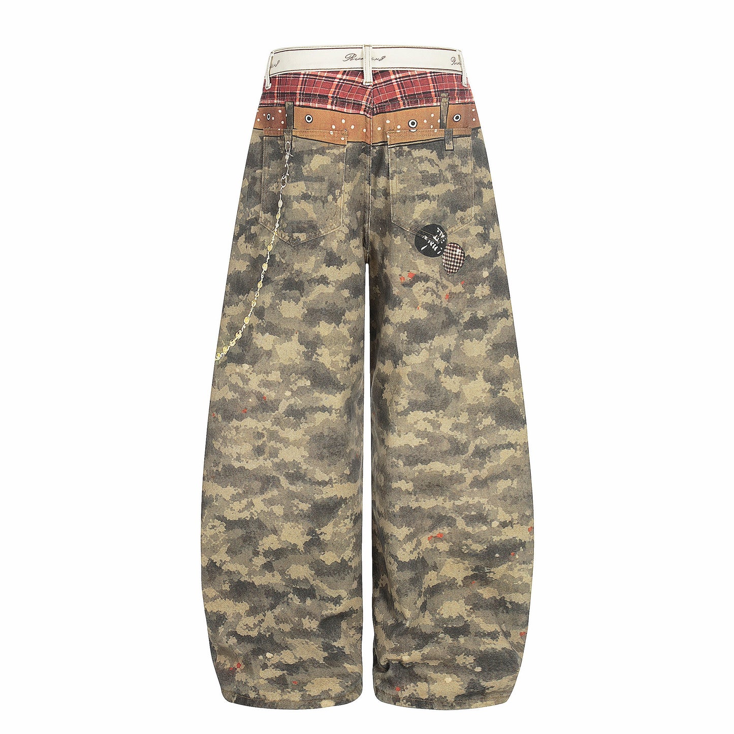 CapCabin Camo Patchwork Wide-Leg Denim Pants