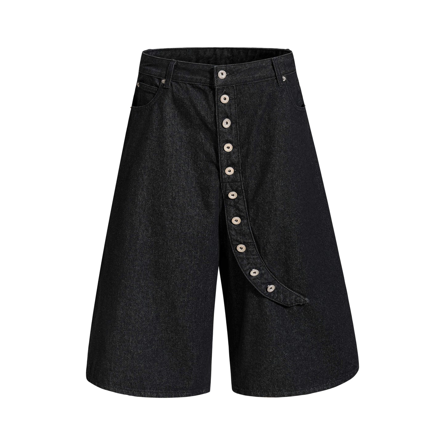 CapCabin Asymmetric Button Denim Shorts