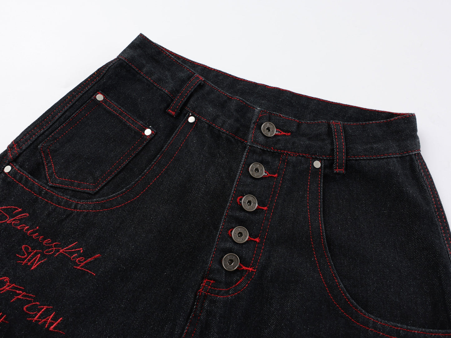 CapCabin Dragon Embroidered Wide-Leg Denim Pants