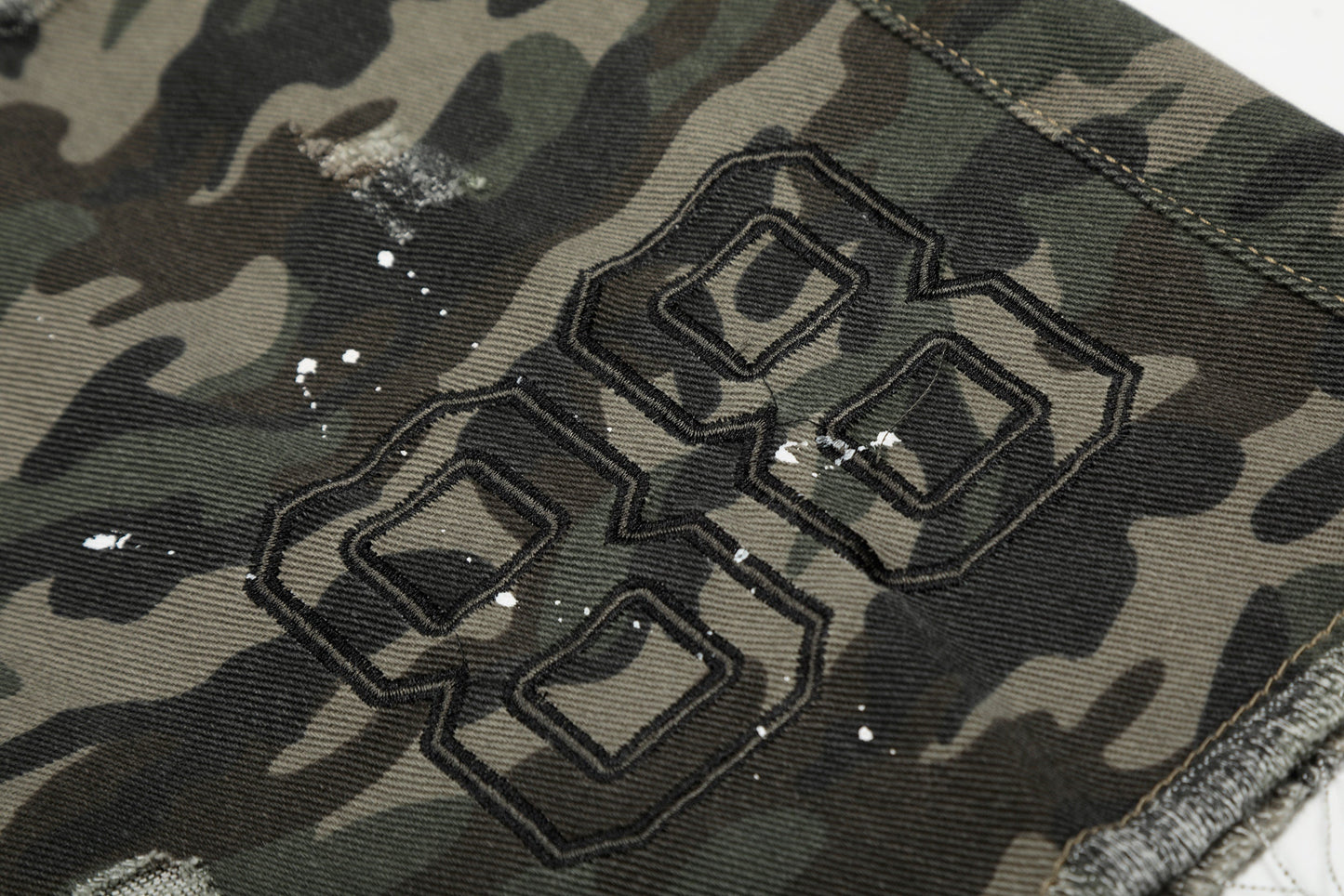 CapCabin Camo Distressed Utility Denim Shorts