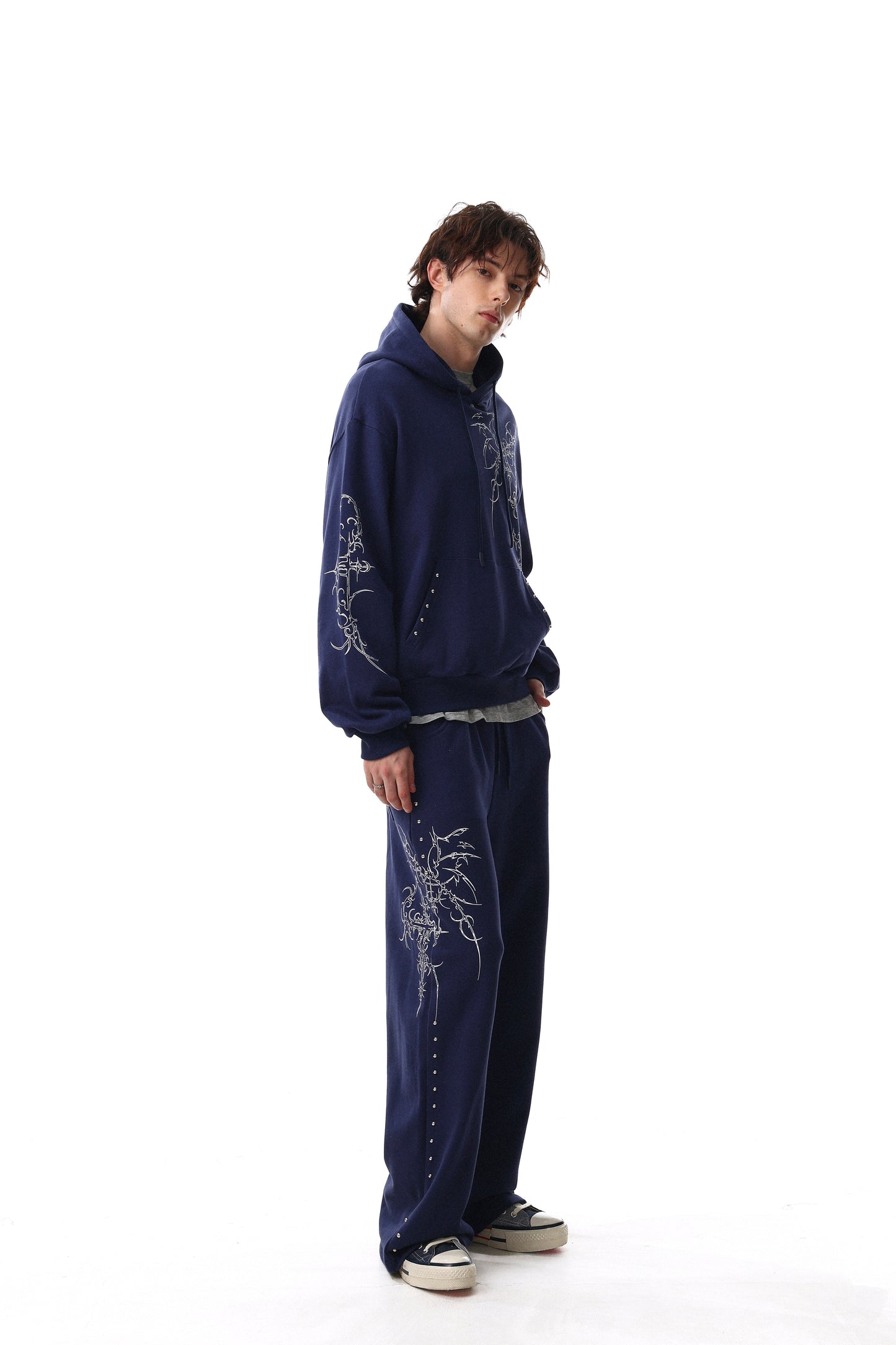 CapCabin Gothic Line Graphic Wide-Leg Sweatpants