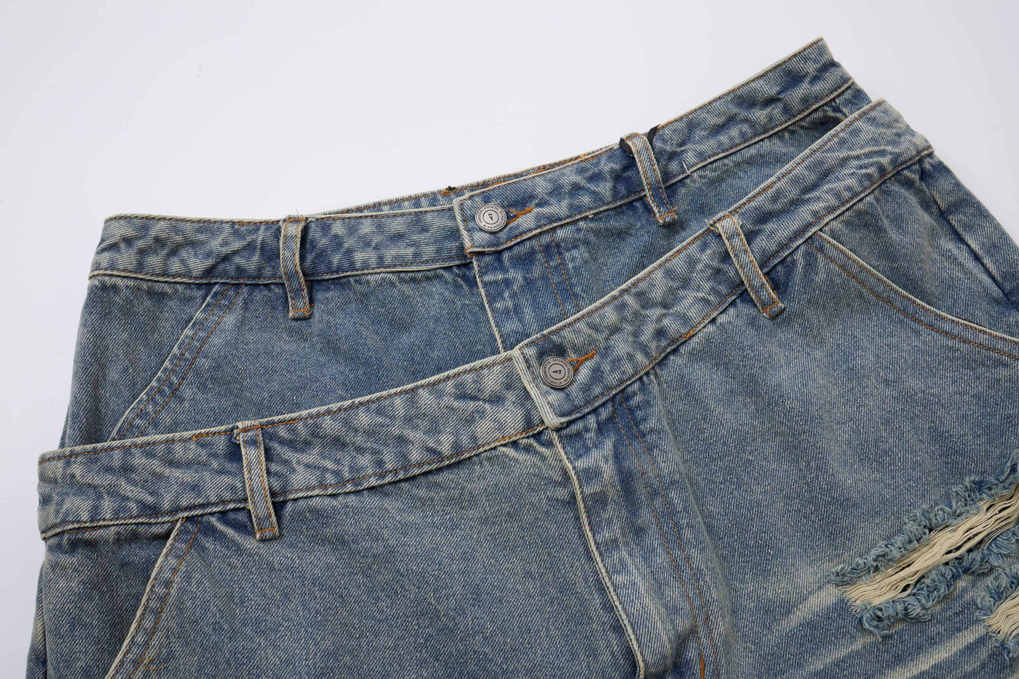 CapCabin Distressed Layered Waist Denim Shorts