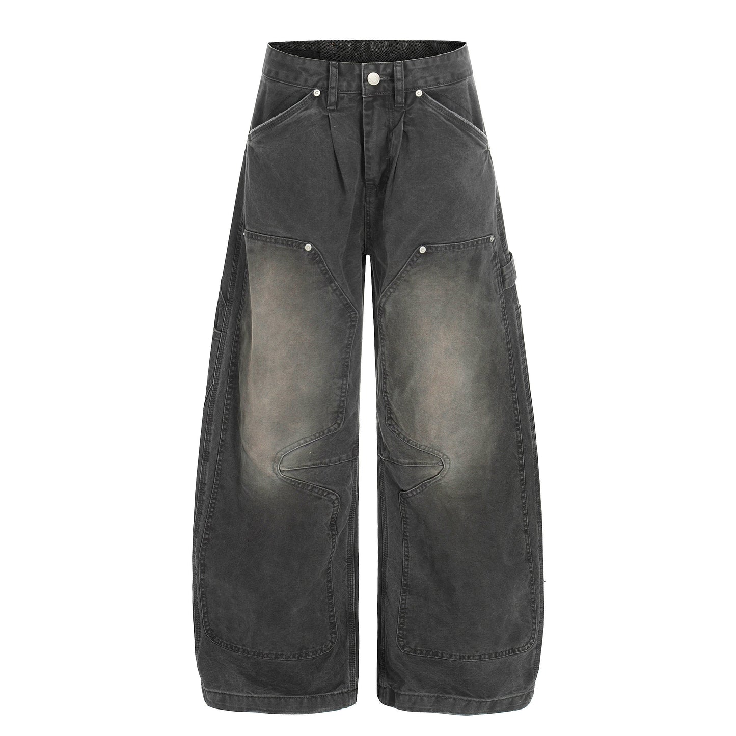 CapCabin Washed Utility Wide-Leg Denim Pants