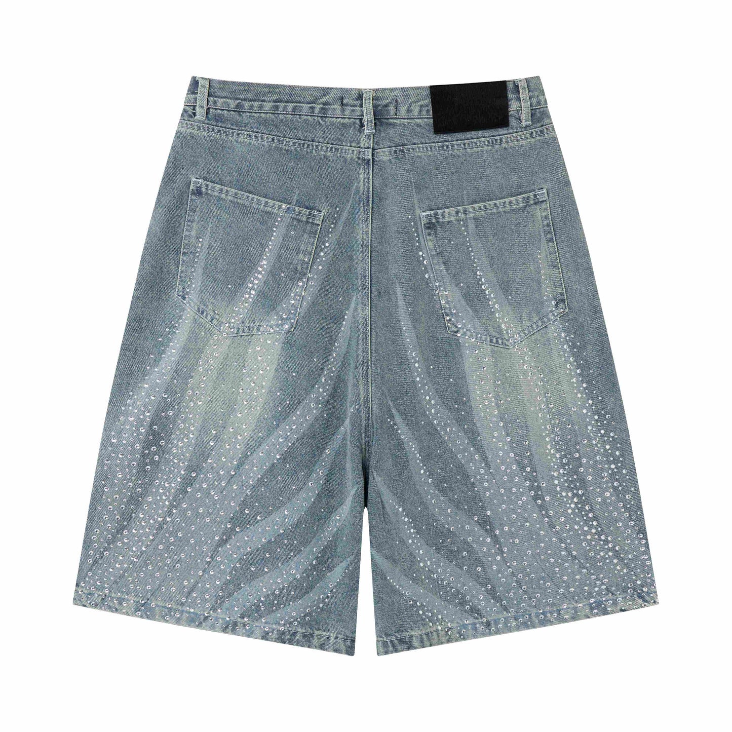 CapCabin Rhinestone Wash Denim Shorts
