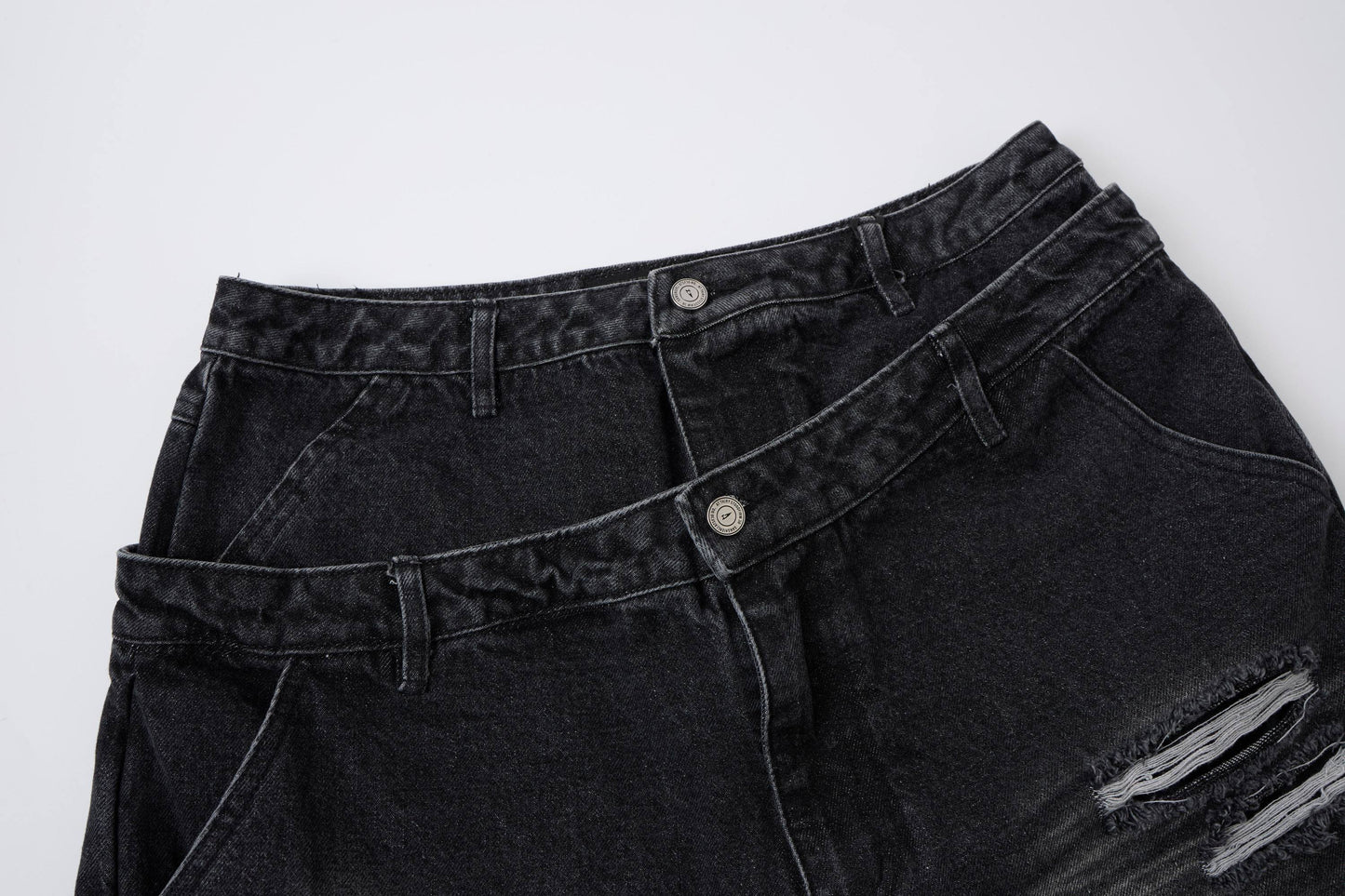 CapCabin Distressed Layered Waist Denim Shorts