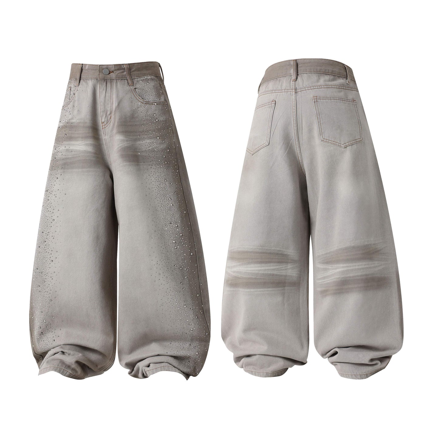 CapCabin Washed Balloon Fit Denim Pants