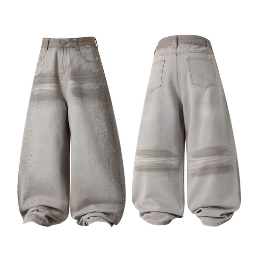 CapCabin Washed Balloon Fit Denim Pants