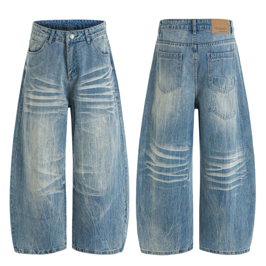 CapCabin Heavy Washed Wide-Leg Denim Jeans