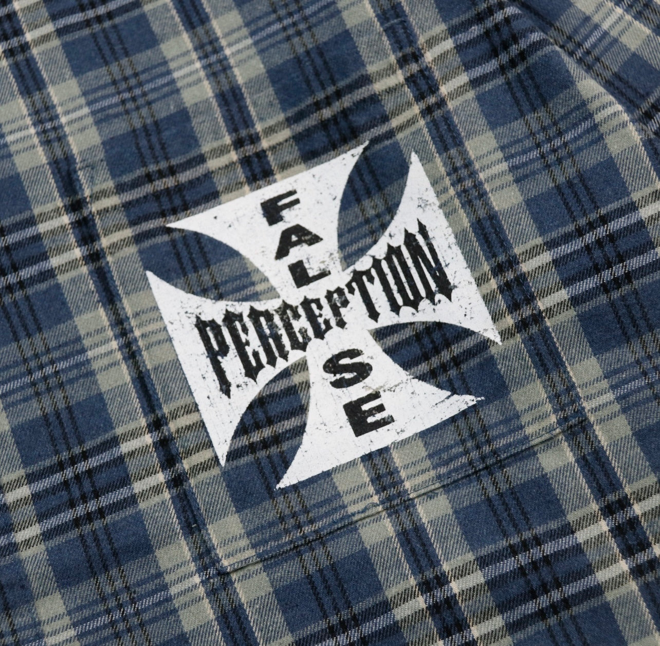 FALSE PERCEPTION Blue Plaid Embroidered Overshirt