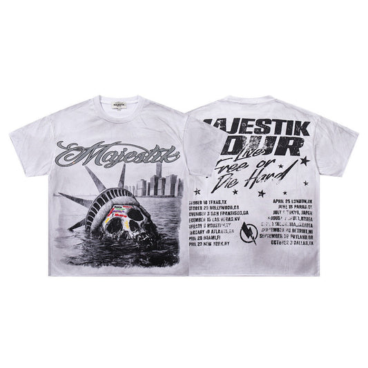 MAJESTIK Vintage Liberty Skull Graphic T-Shirt