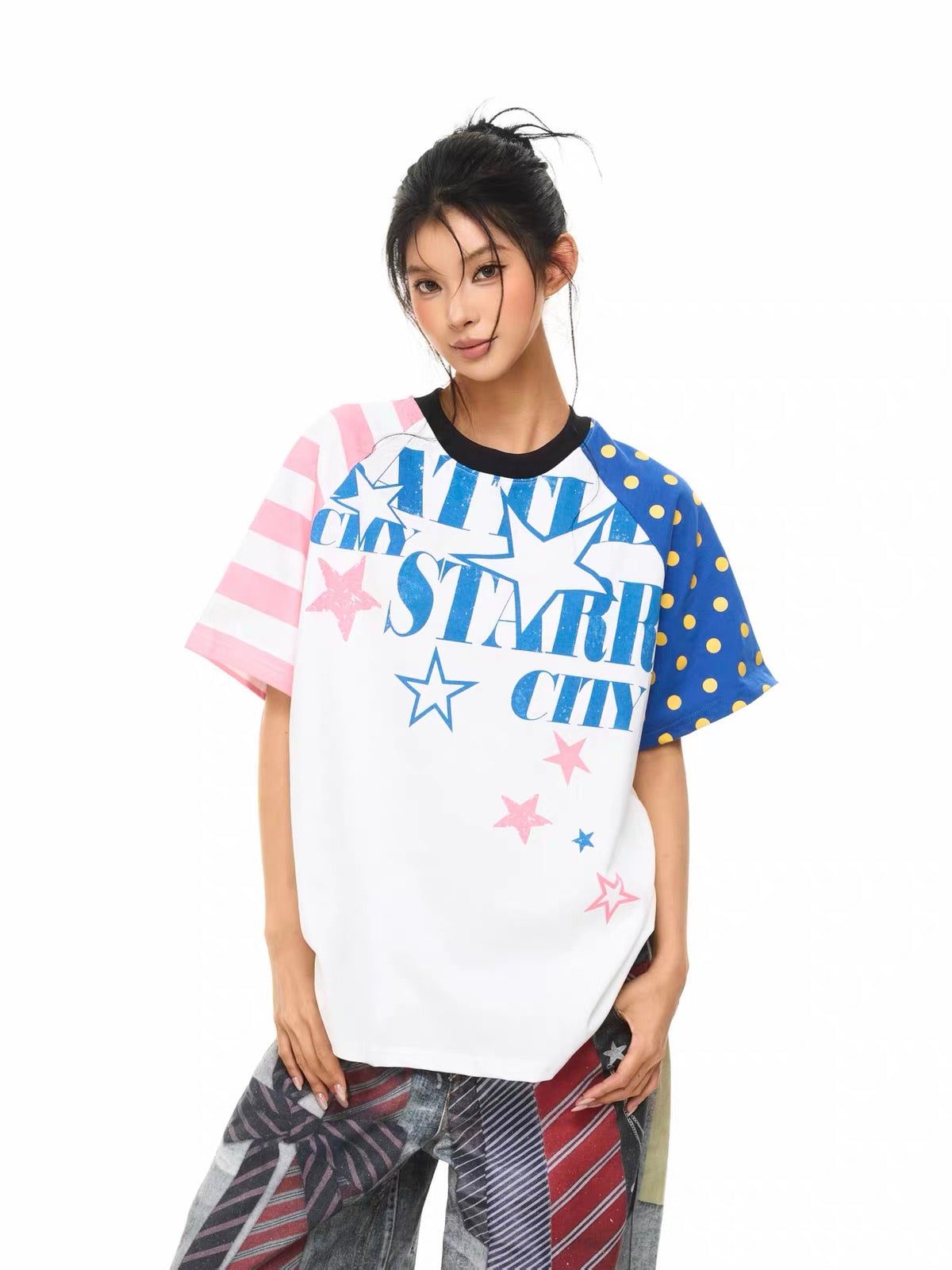 CapCabin Star City Graphic Print T-Shirt Color Block