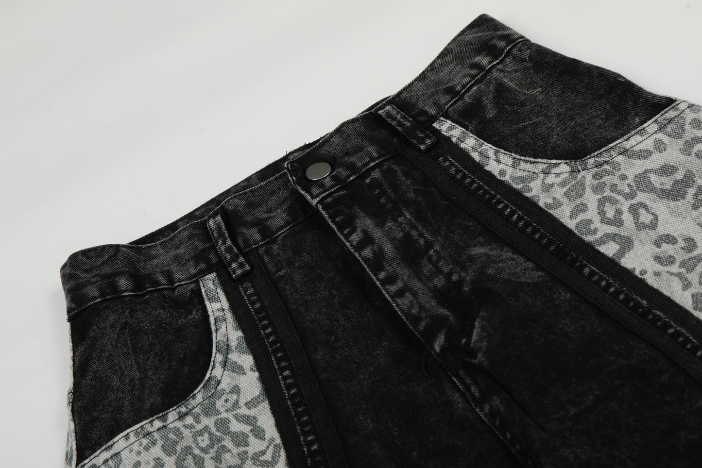 CapCabin Leopard Panel Denim Pants