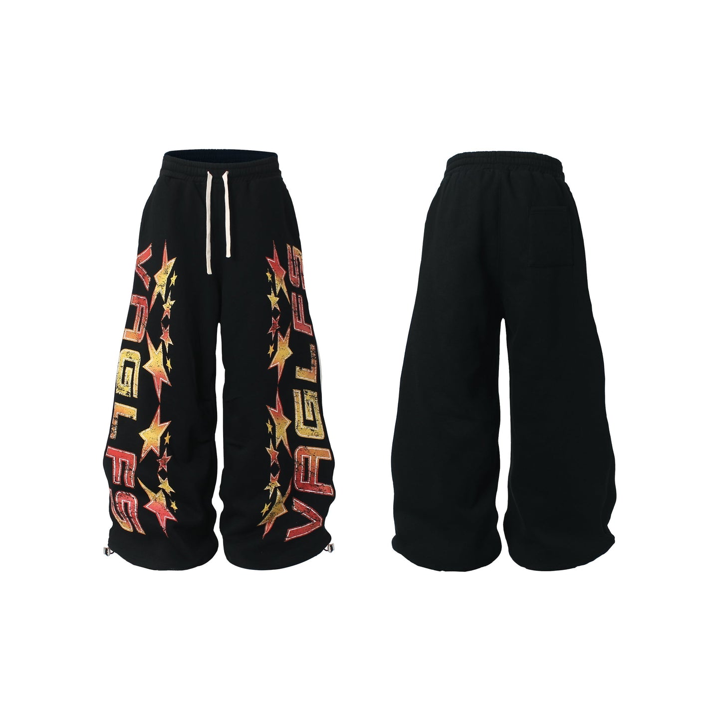 CapCabin Fleece-Lined Glitter Star Wide-Leg Sweatpants