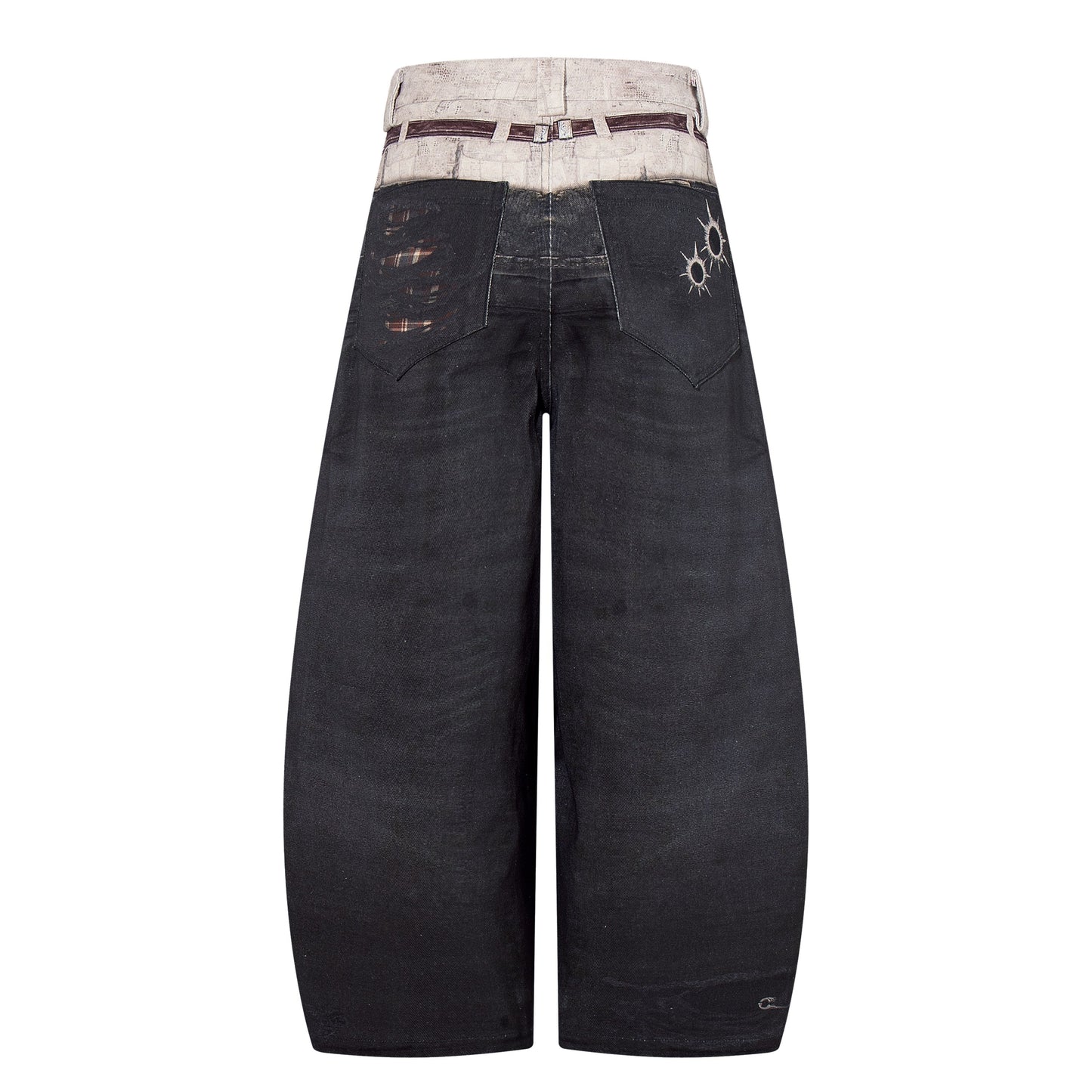 CapCabin “Layered Distress Patch Denim Pants”