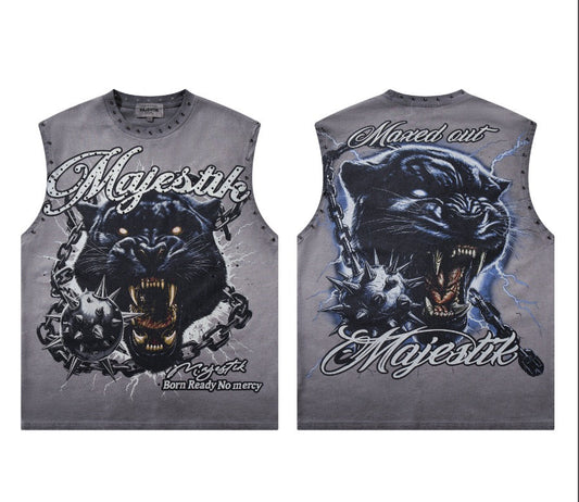MAJESTIK Panther Graphic Sleeveless Streetwear T-Shirt