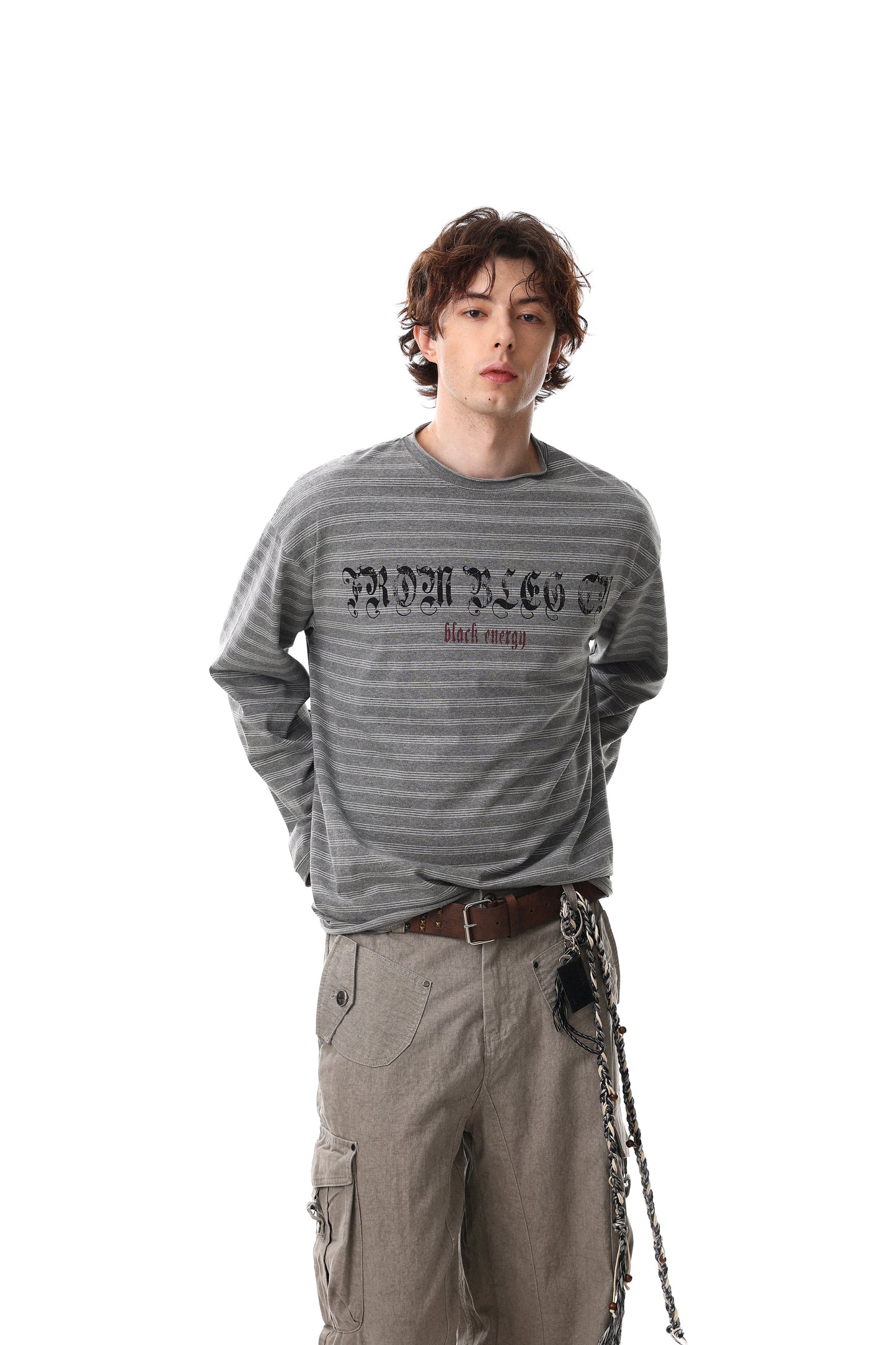CapCabin Striped Gothic Logo Long Sleeve Tee