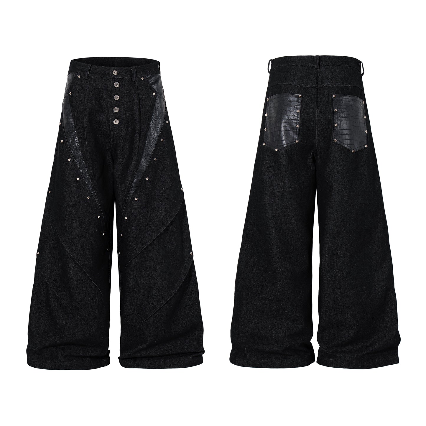 CapCabin Panel-Detail Wide Leg Denim Pants