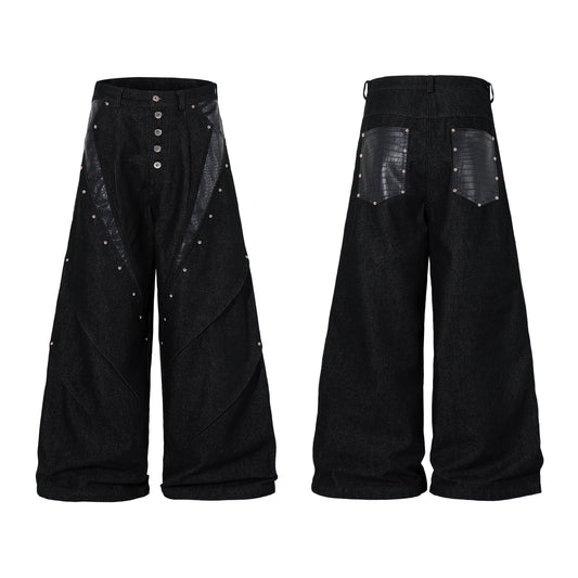 CapCabin Panel-Detail Wide Leg Denim Pants