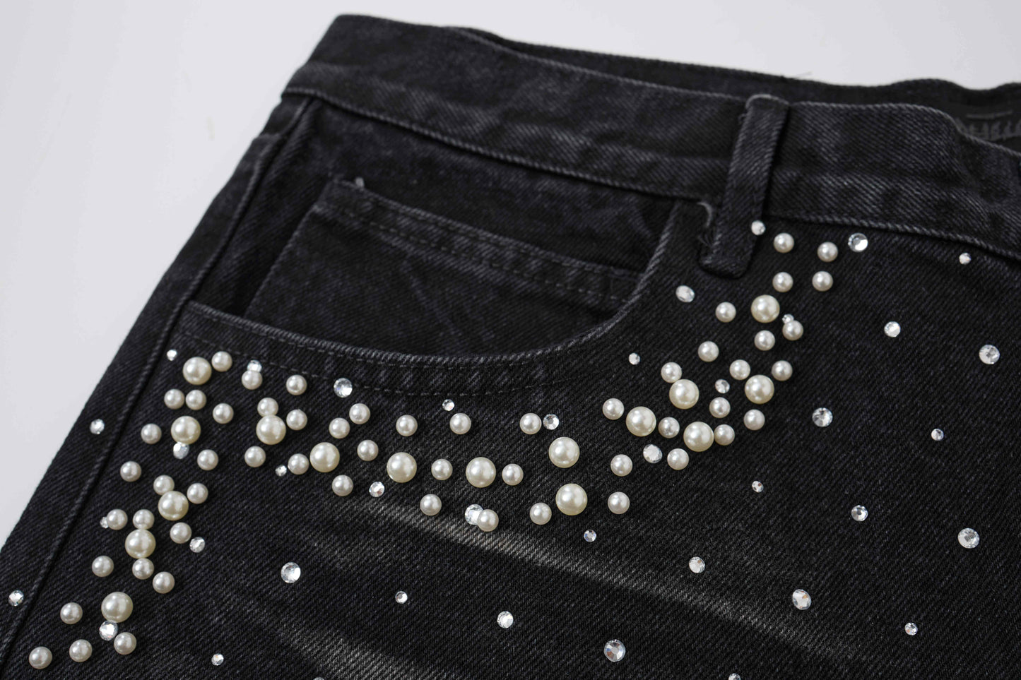 CapCabin Pearl Studded Denim Shorts