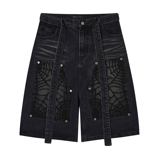 CapCabin Web Panel Strap Denim Shorts