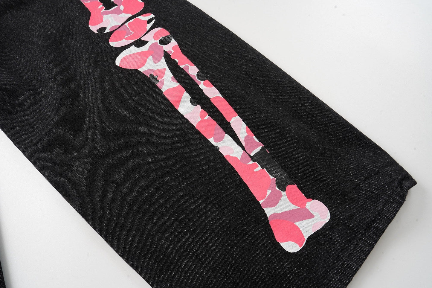 CapCabin Skeleton Graphic Wide-Leg Denim Pants