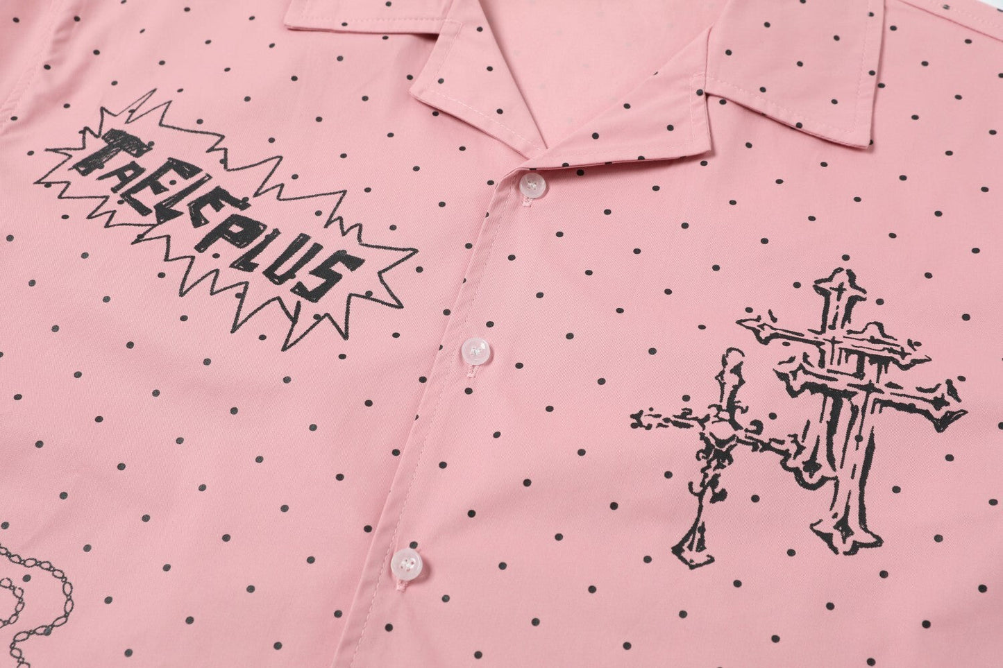 CapCabin Polka Cross Print Short Sleeve Shirt