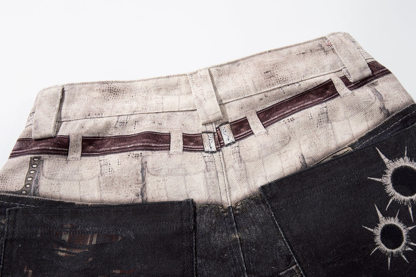 CapCabin “Layered Distress Patch Denim Pants”
